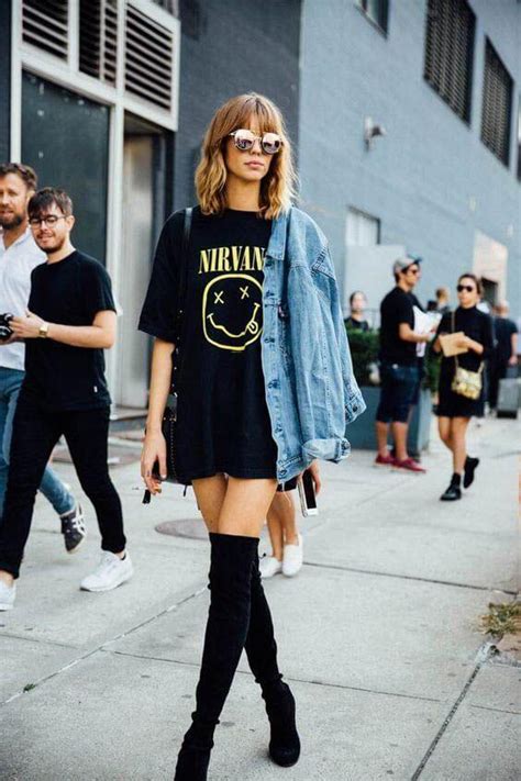 oversized t shirt and boots.